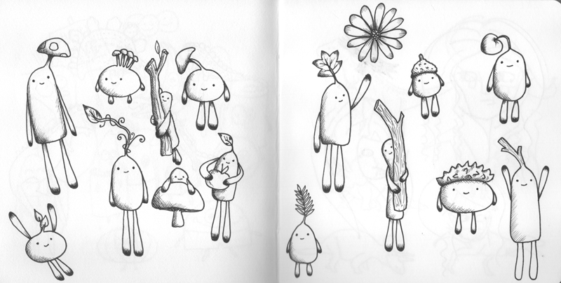 Woodland people sketchbook drawings