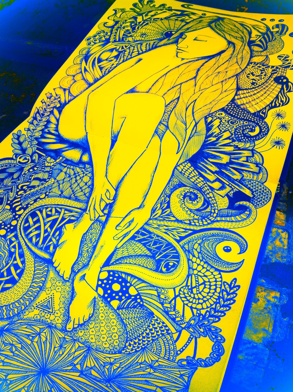lady illustration in blue and yellow