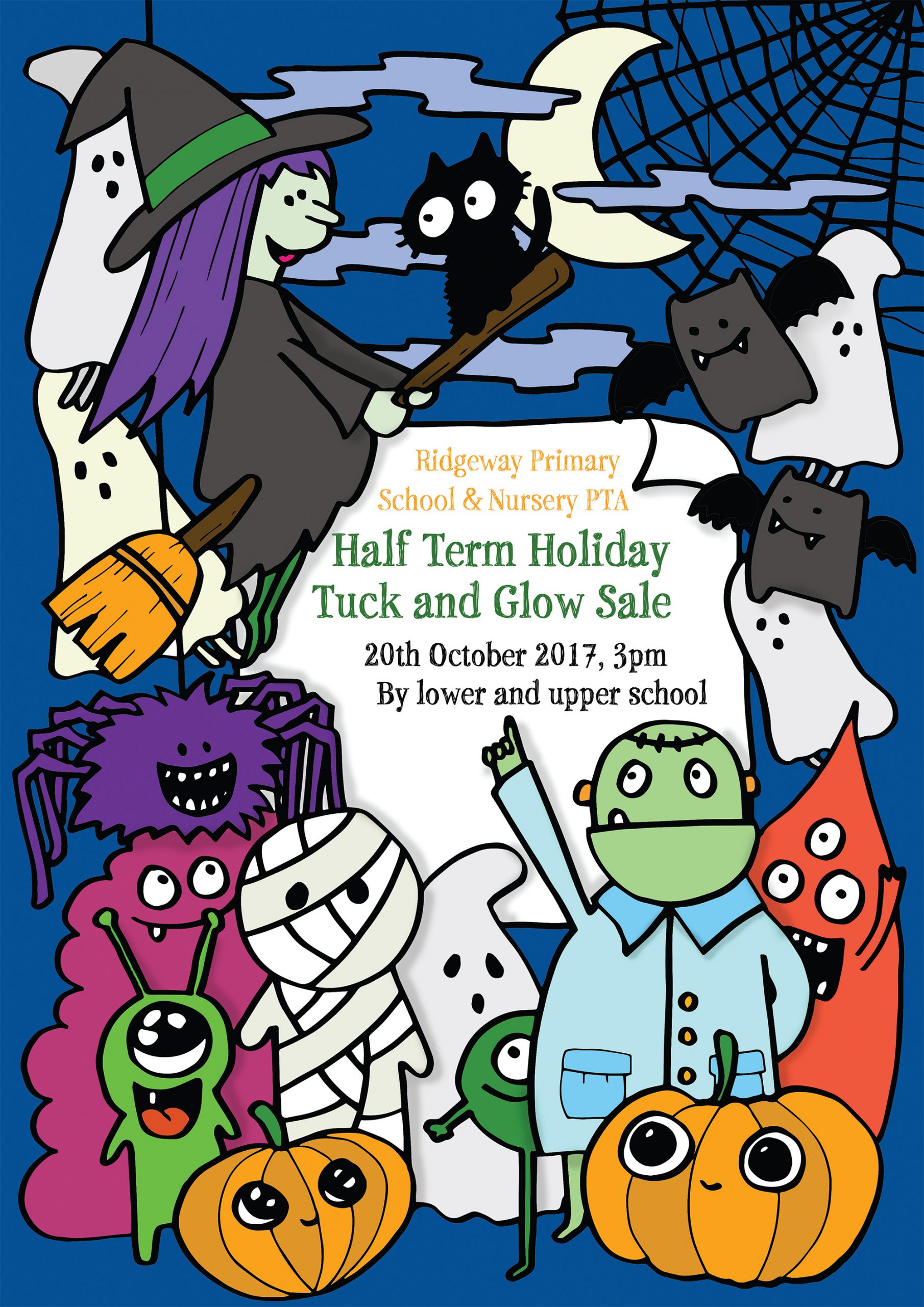 Halloween poster with pumpkins,witches, monsters etc