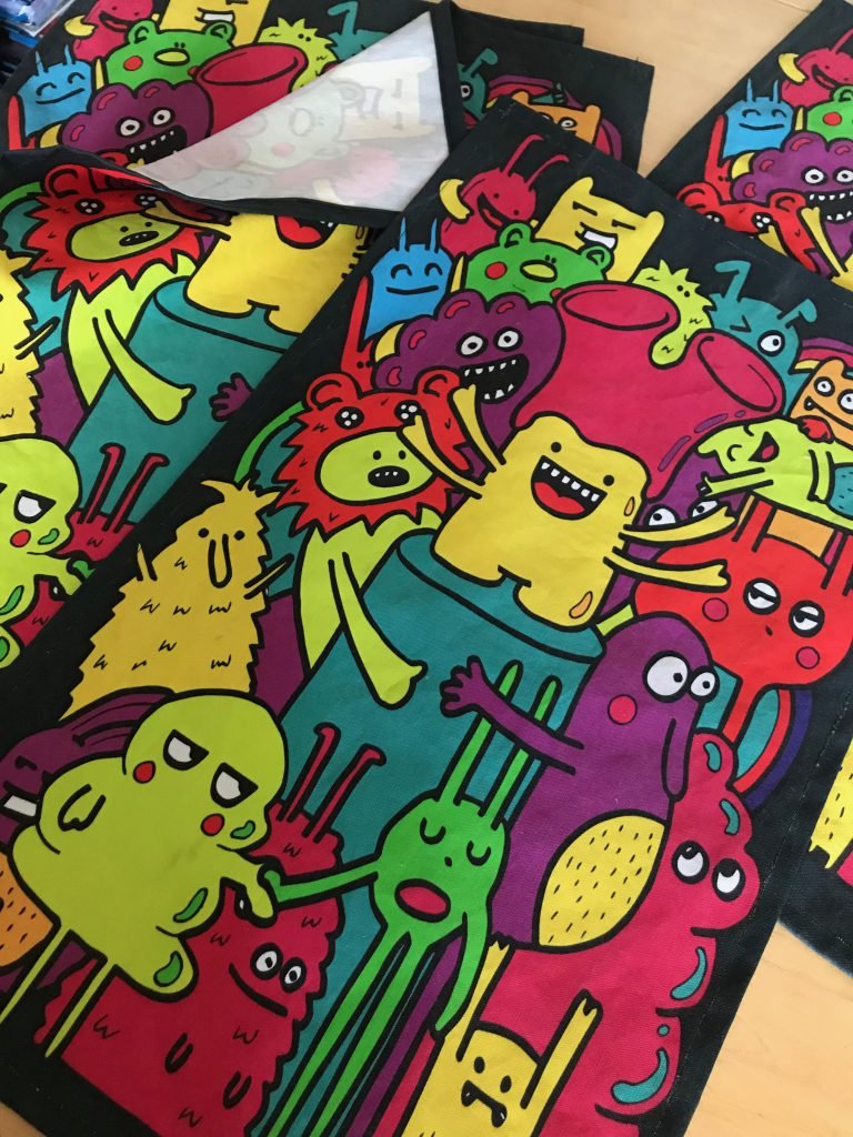 Monster illustration tea towel