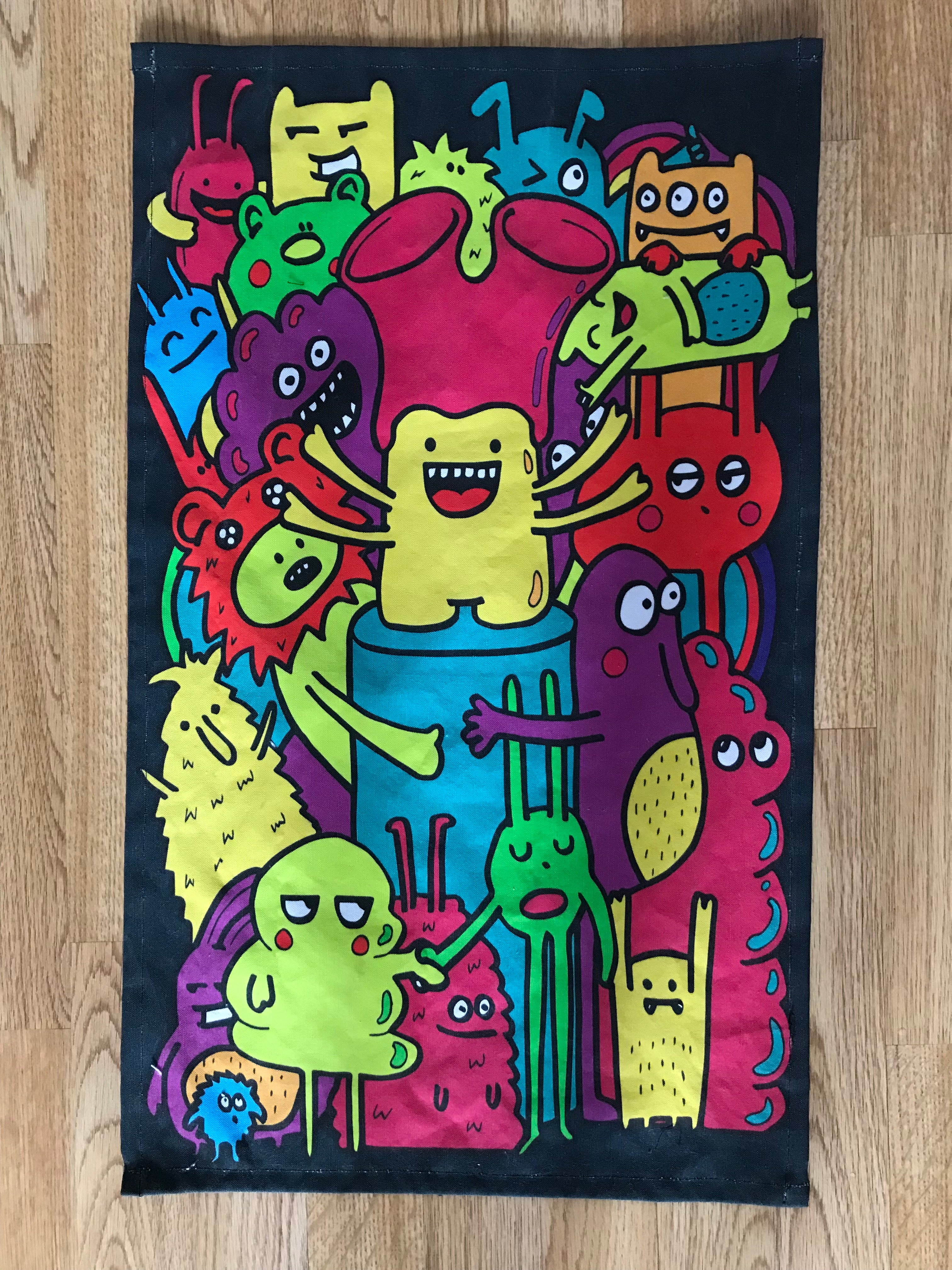 Monster illustration tea towel