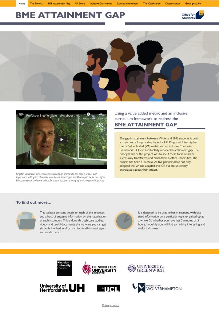 Screenshot of bme attainment gap website homepage