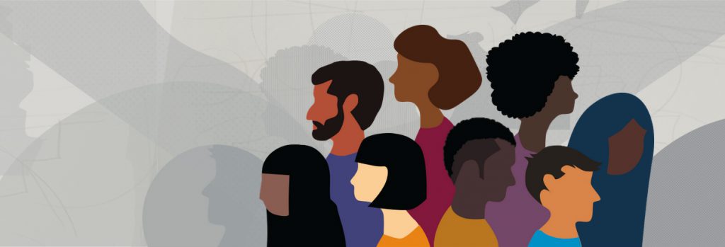 Graphic illustration of a group of people from different ethnicities