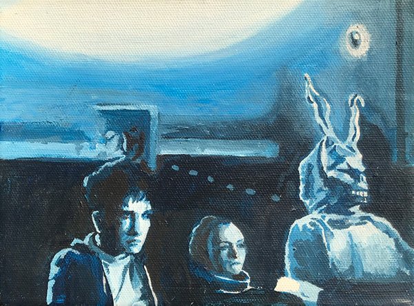 Painting of a scene from the Donnie Darko movie.