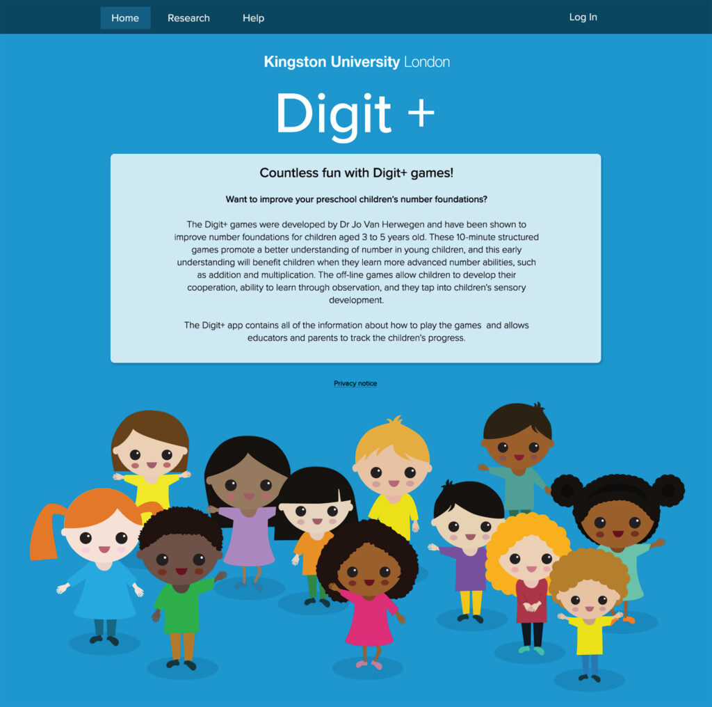Mock up of a web page with illustrations of small children
